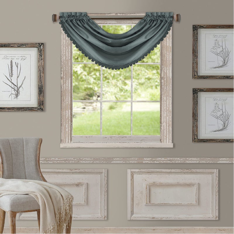 Elrene All Seasons Room-Darkening Waterfall Window Valance, Accessory for Bedroom or Living Room Windows with Rod Pocket Tabs, 52" x 36", Dusty Blue, 1 Valance - Image 1